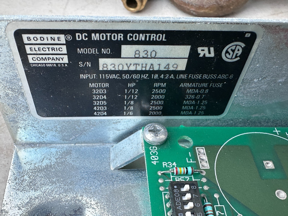 Bodine DC Motor Control, Model 830, 115VAC Input