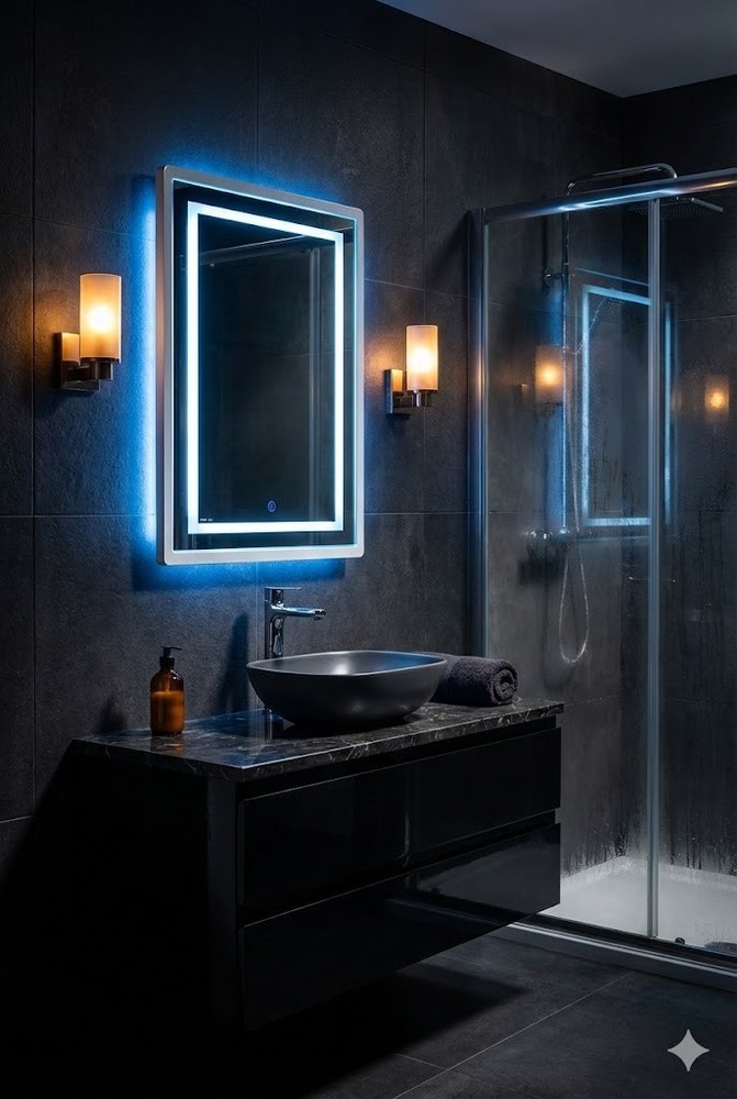 LED Vanity Mirror 24x16 Inch Touch Control Bathroom Mirror White & Blue Light
