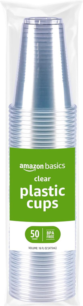 Disposable Clear Plastic Cups, 16Oz, 50 Count