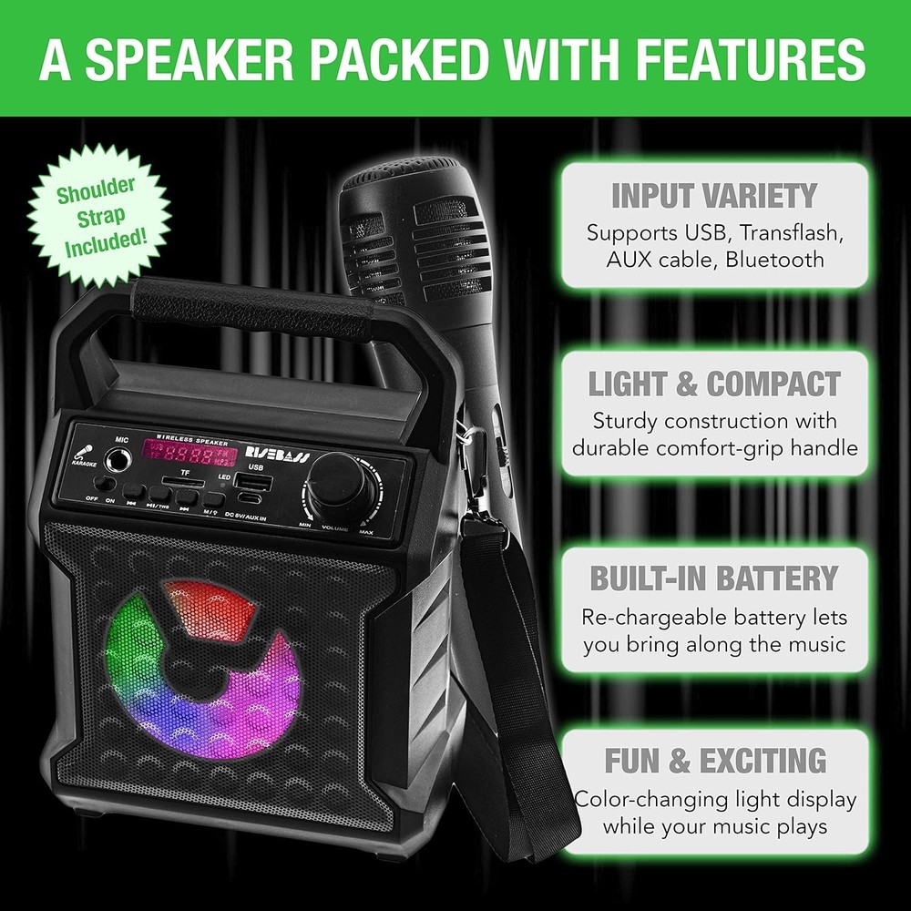 Wireless Karaoke Machine with Rechargeable Battery and Multicolor LED Effects