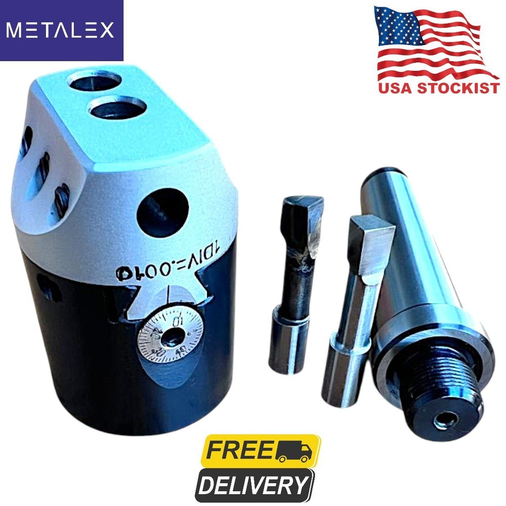 1.5" Adjustable Boring Head 1 Div. = .001 thou + MT2 Shank Arbor & HSS Tool Bits