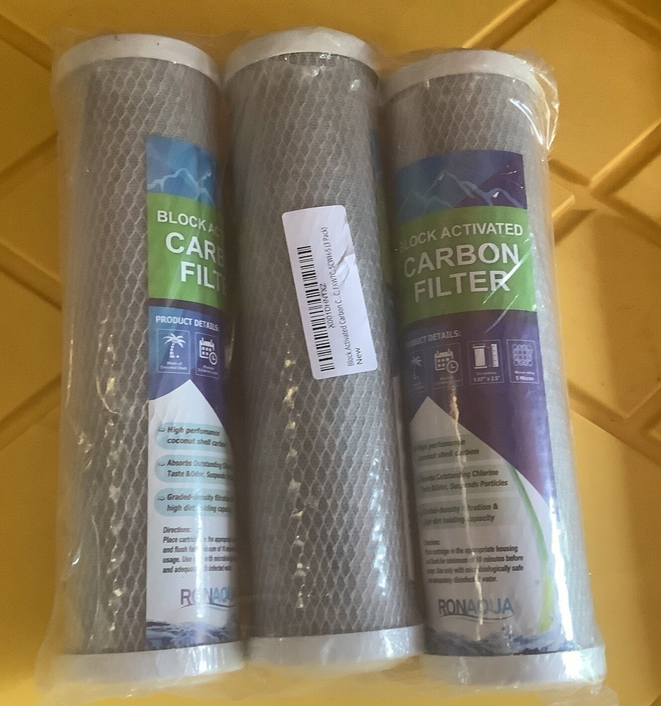 3 Pack Ronaqua  9.875" x 2.5" Coconut Shell Carbon Block Activated Water Filter
