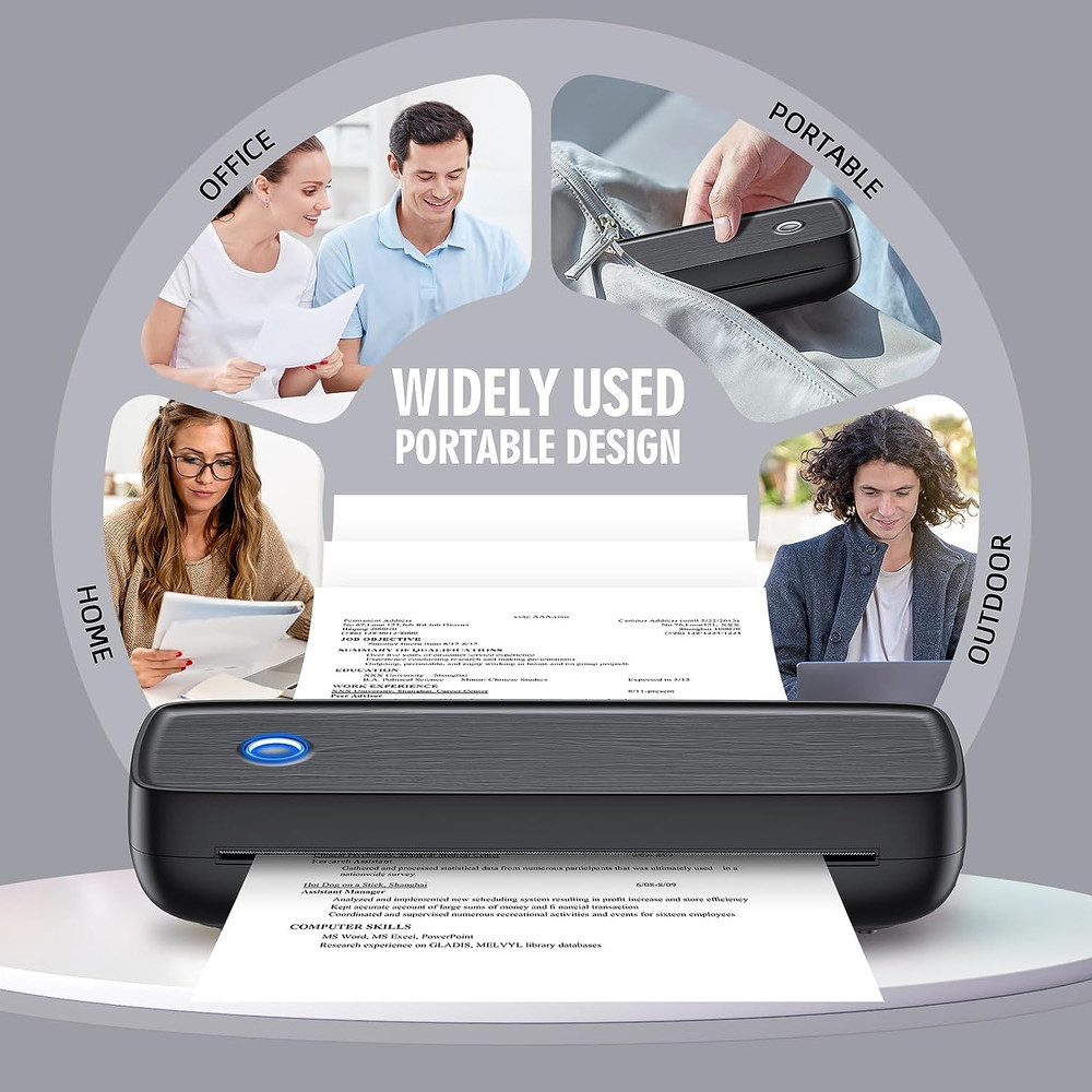Portable Inkless Printer, Wireless Bluetooth Thermal Printer with 4200Mah Batter