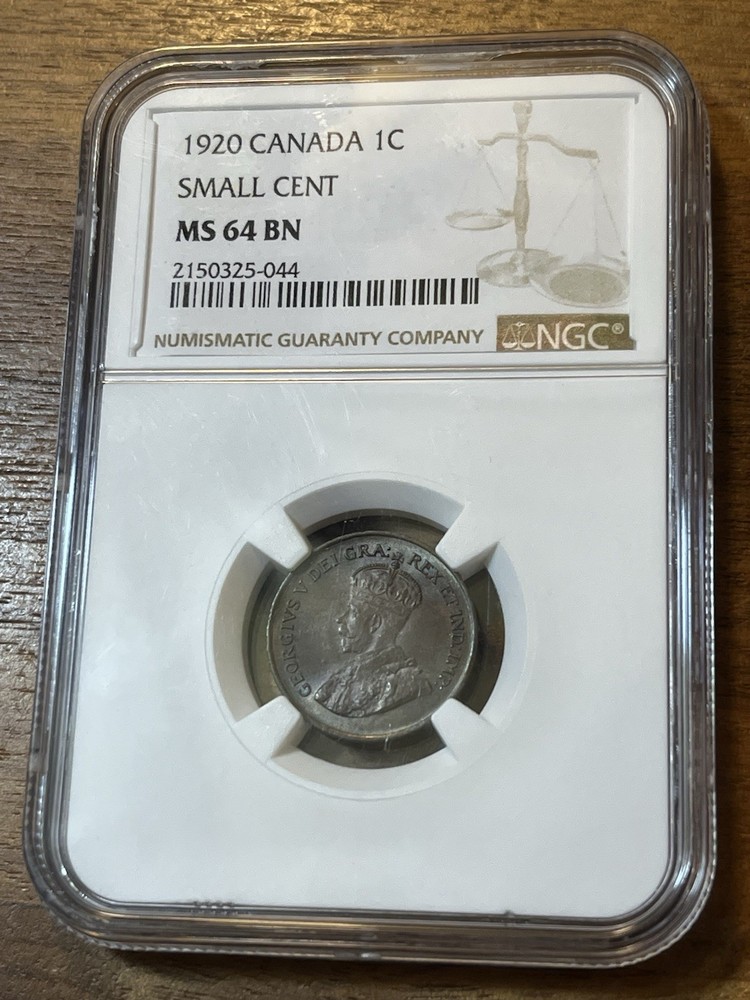 1920 ONE CENT CANADA SMALL CENT MS 64 BN BEAUTIFUL GRADED COIN