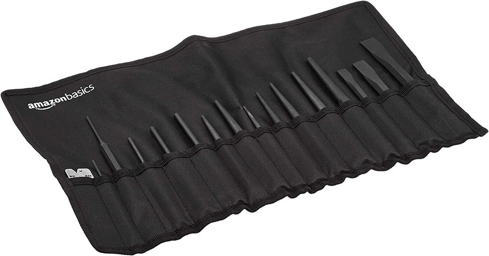 Amazon Basics 16-Piece Chrome Vanadium Steel Punch and Small, Medium, Large