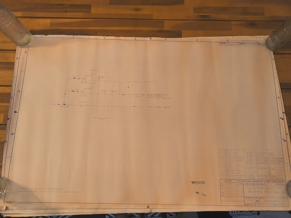 Vintage NASA Blueprint Schematic "CO2 Removal Subsystem"  1985