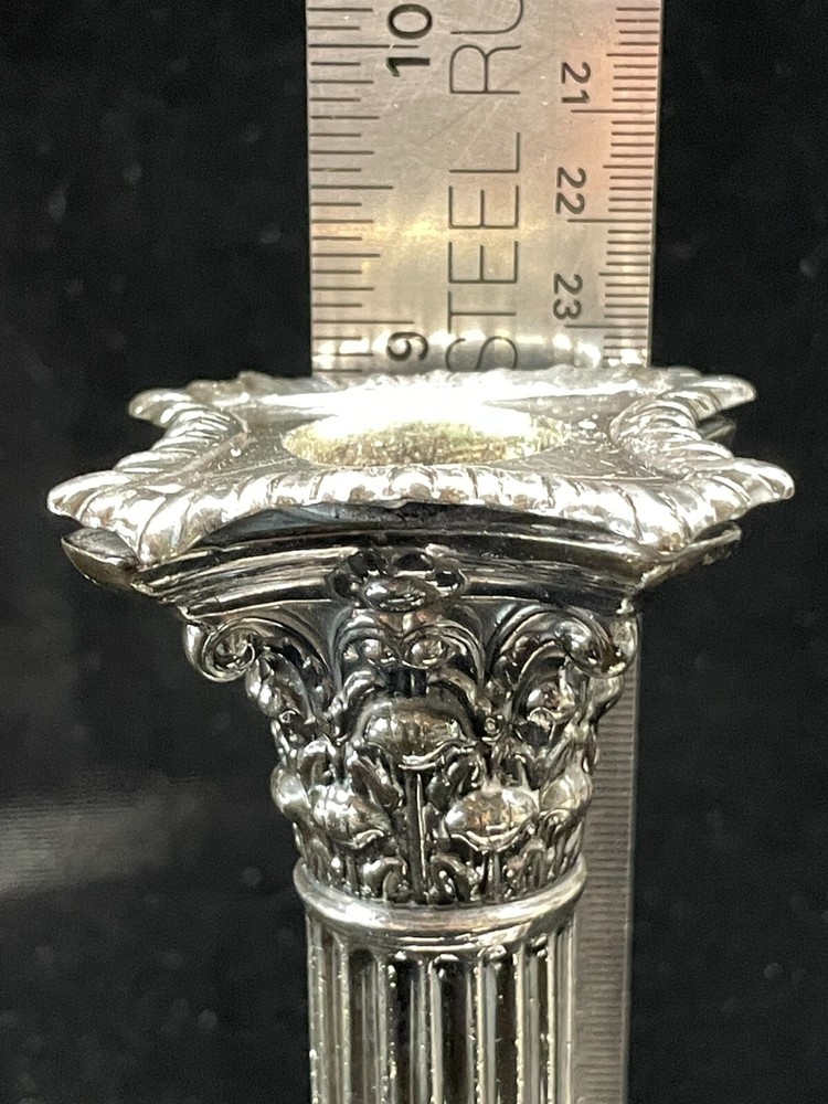 Heavy Silverplated 9" Victorian Column Candlesticks William Hutton & Sons 1890's