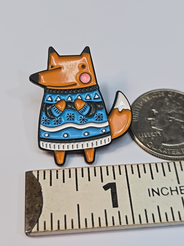 Cute Fox With Blue Sweater Lapel Pin