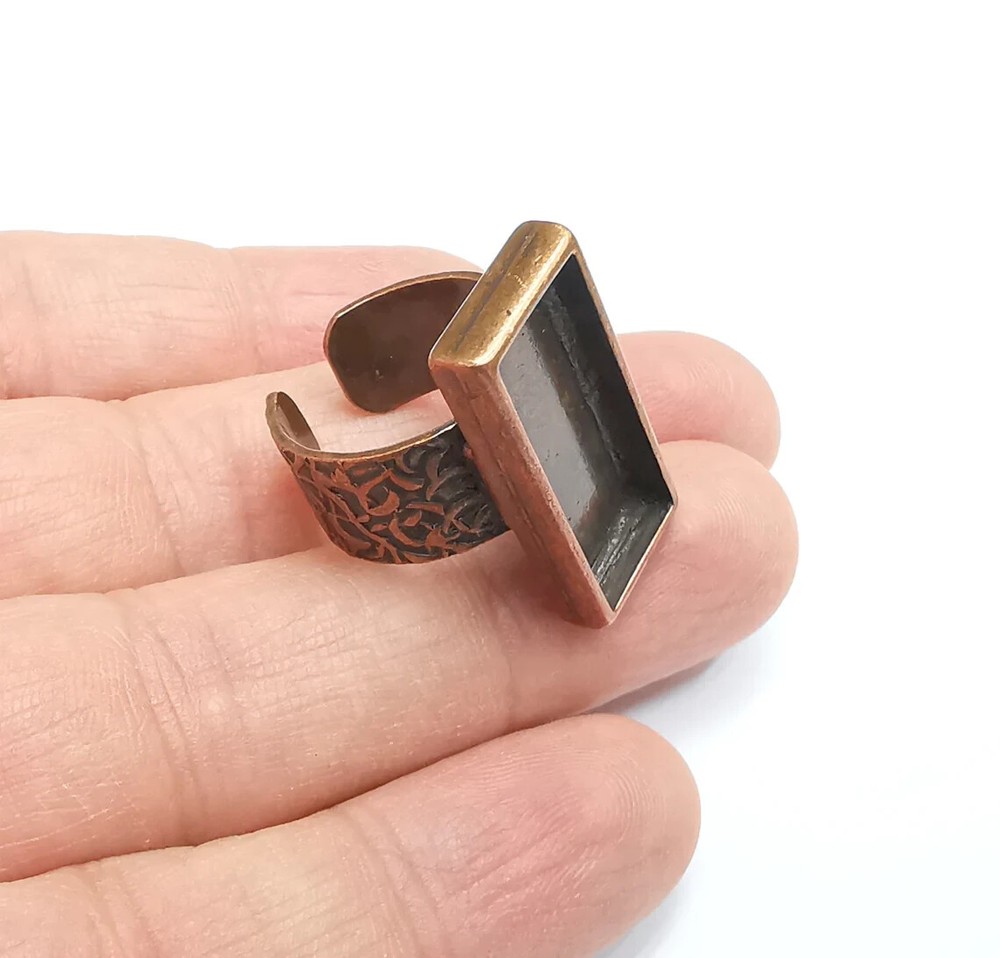 Rectangle Antique Copper Ring Blank Settings, Cabochon Mounting 25x10mm Blank