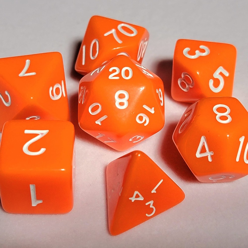 Basic Orange 7 Dice Set Poly RPG DnD Dungeons Dragons AD&D Pathfinder d20