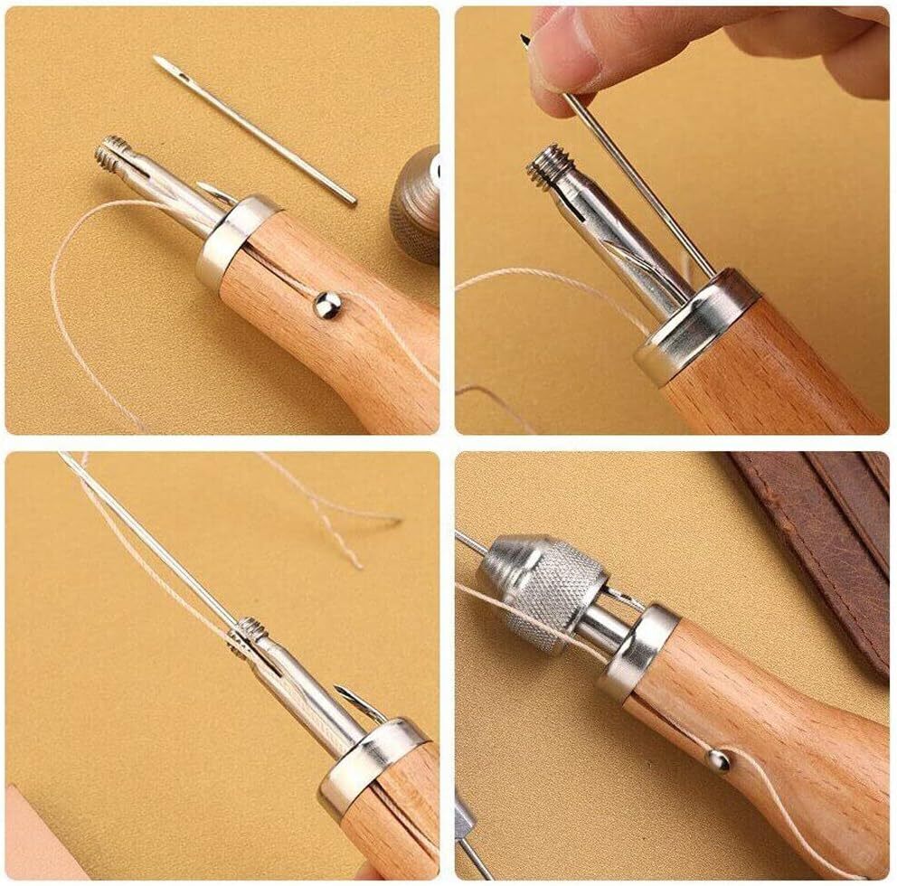 Leather Manual Speedy Stitcher Tool Sewing Awl Thread Kit with 4pcs Waxed Thread