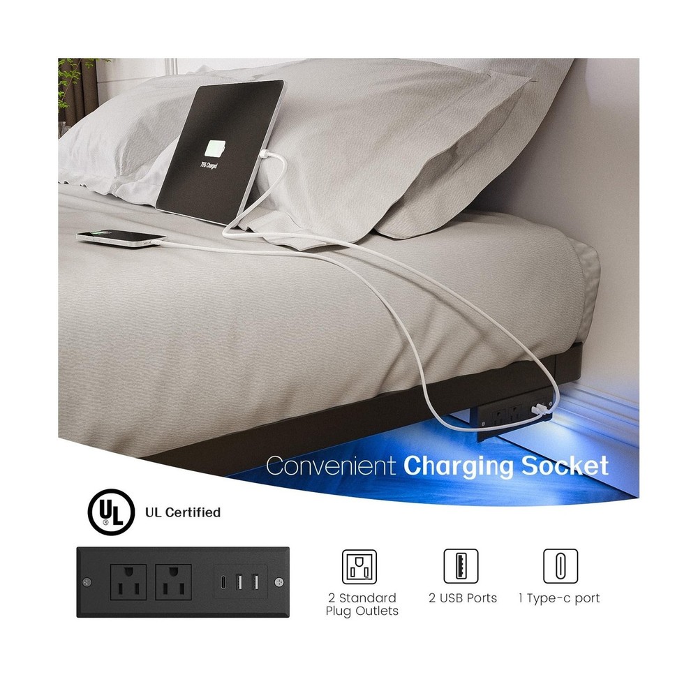 OLEVS King Size Floating Bed Frame, Metal Platform, with LED Light and Chargi...