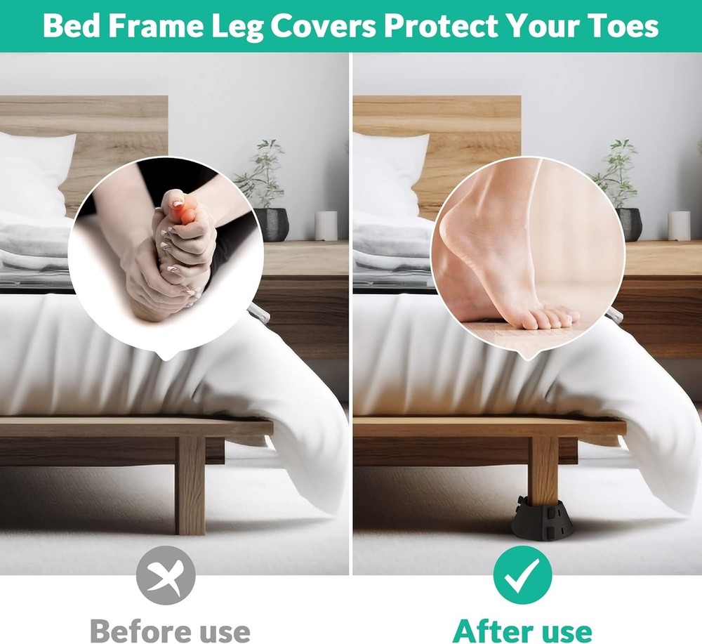 Bed Frame Leg Protectors Covers, Toe Protectors, Black