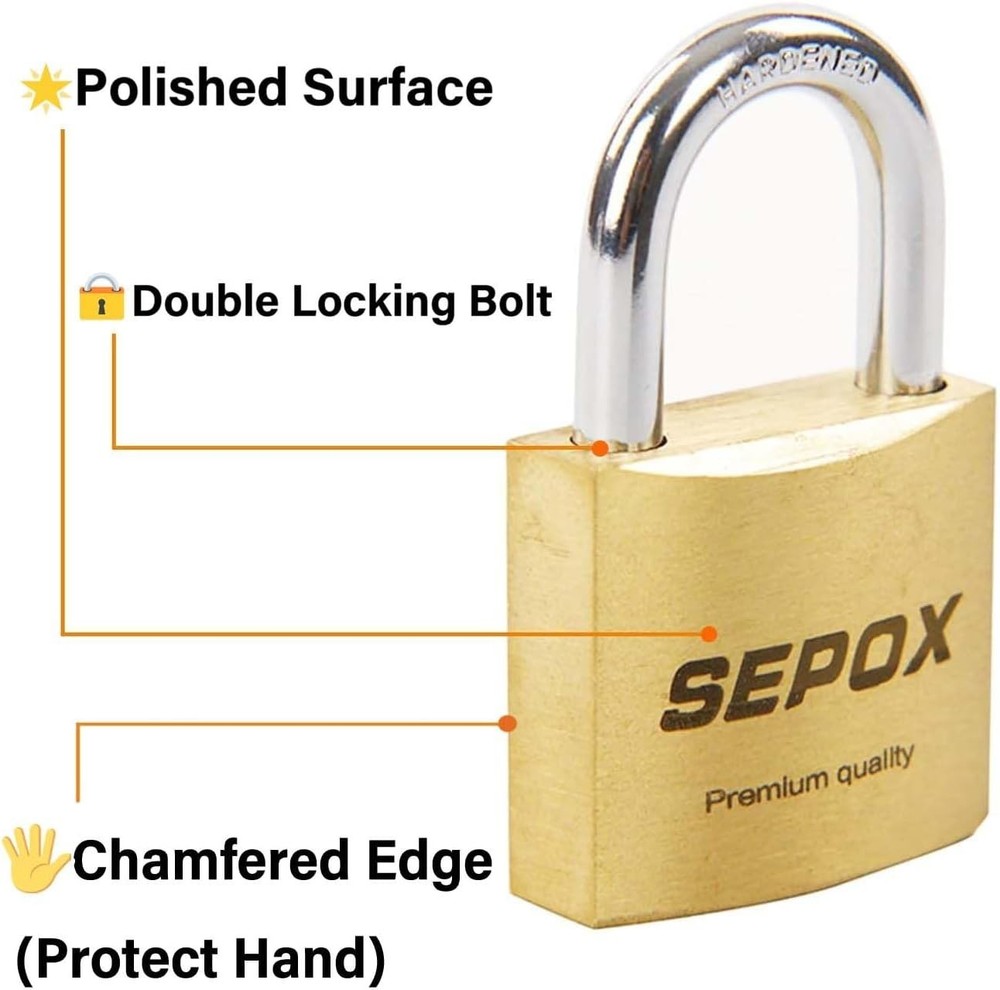 8-Pack Solid-Brass Padlocks, Keyed Alike 1-3/16'' Anti-Cut Shackle for Security