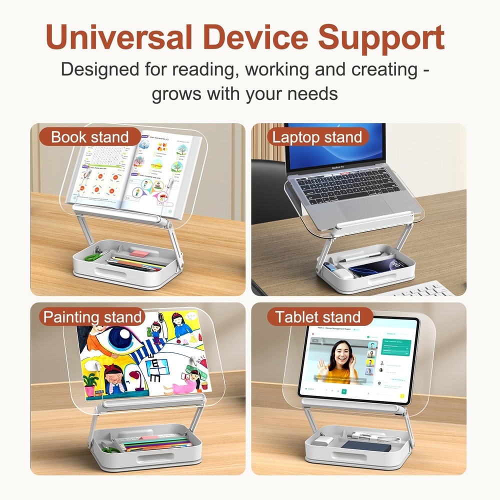 Acrylic Book Stand Storage 360 Rotating Base, Foldable Desktop Riser Holder