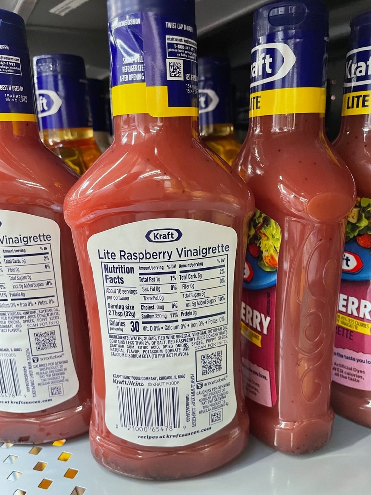 4 Pack Kraft Lite Raspberry Vinaigrette Salad Dressing, 16 fl oz Bottles