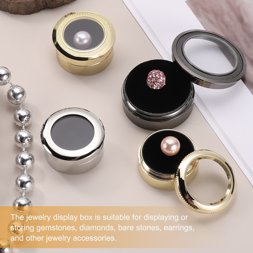 1.2x0.6 Inch 3 Pcs Elegant Pattern Gemstone Display Case Box, Gold Tone
