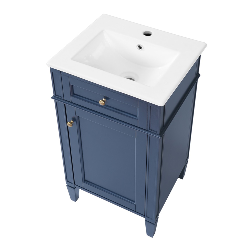 FUNIDEE 18" Single Bathroom Vanity Storage Cabinet with Ceramic Sink Combo Blue