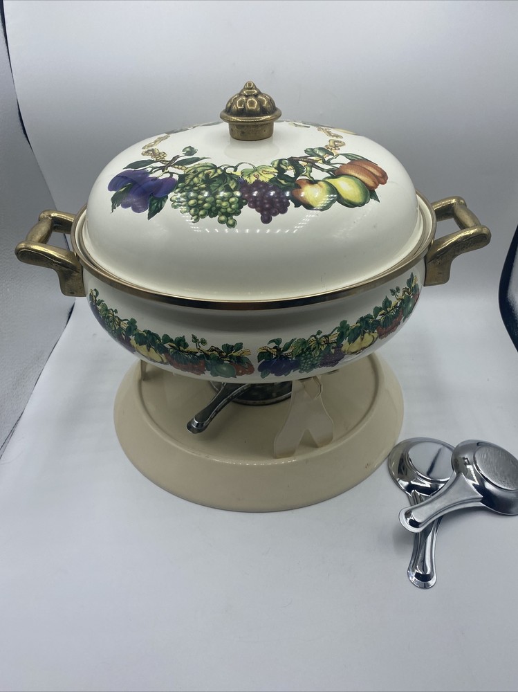 Tabletops Unlimited Cookware Enamel Pot Lid 10.25" Buffet Server Fruit Design