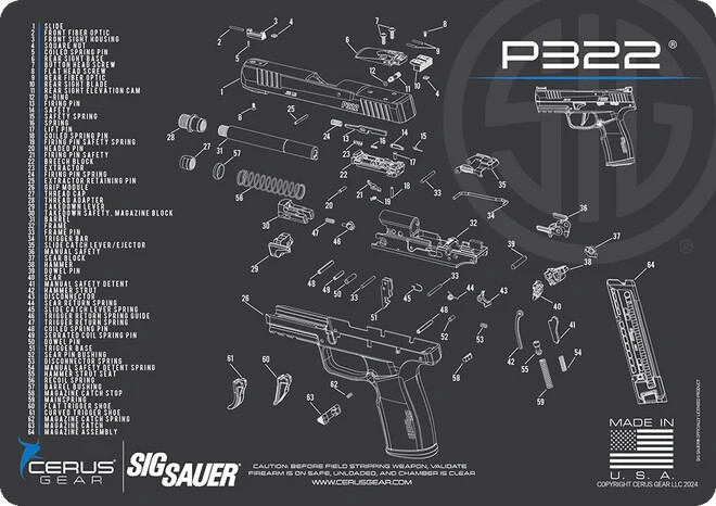 Sig Sauer P322 Schematic Handgun Mat