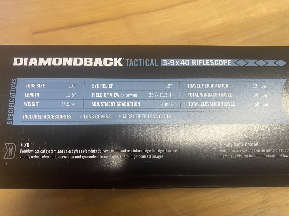 Vortex Optics Diamondback Tactical 3-9x40mm Rifle Scope - VMR-1 MOA - DBK10023