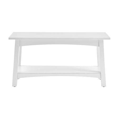 Craftsbury 36-Inch Solid Wood Entryway Bench with Storage Shelf – Easy White