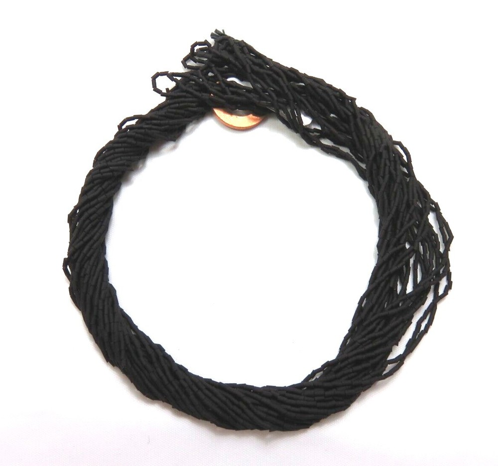 1 FULL HANK ~ JET MATTE ~ MICRO MINI BUGLE GLASS BEADS ~ 12 Strands