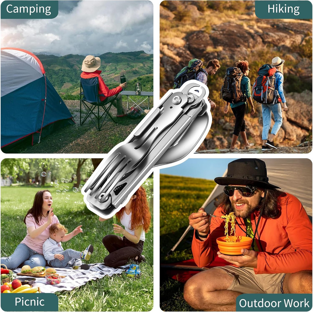 Camping Utensils, 6-In-1 Detachable Stainless Steel Camping Flatware Multi-Tool