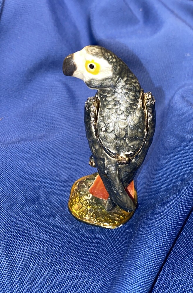 Enameled  Metal Hinged parrot Trinket  Box