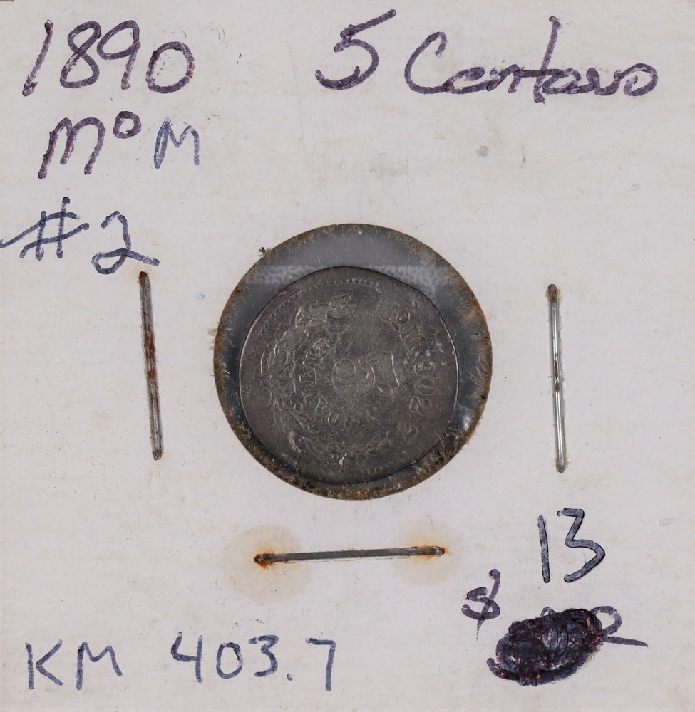 1890 Mo M Mexico 5 Centavos Silver Coin #2