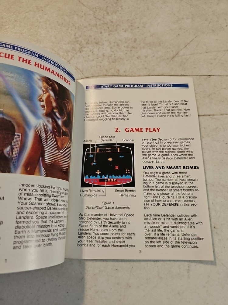 Defender Atari Video Game Program Instructions Insert Vintage 1982