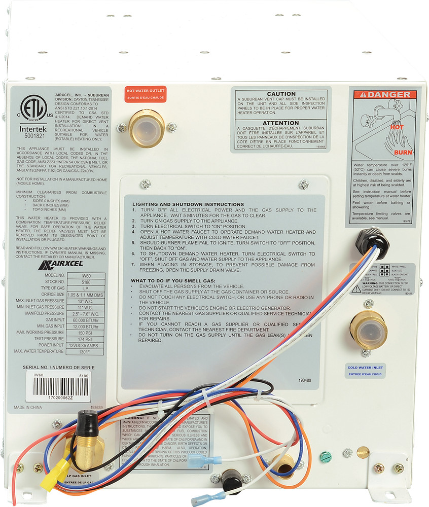 Suburban Mfg 5280A Water Heater Model IW60RL 60,000 BTU