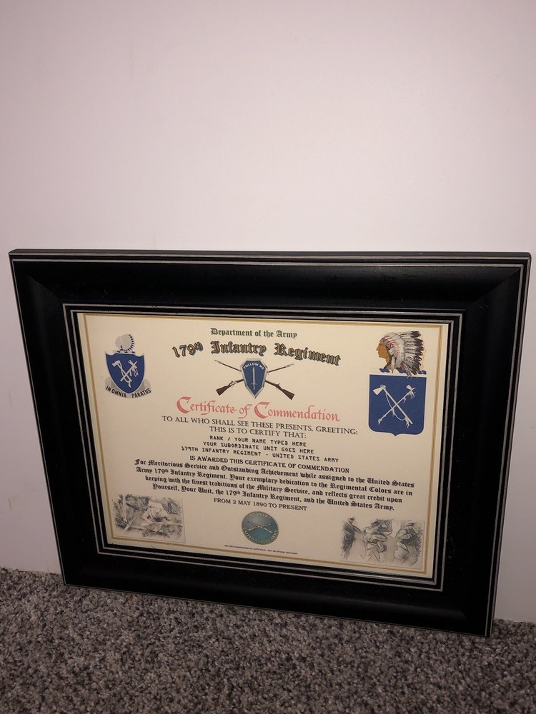 179TH INFANTRY REGIMENT / COMMEMORATIVE - CERTIFICATE OF COMMENDATION