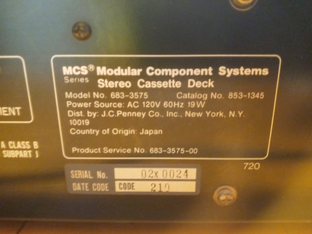 MCS Modular Component Systems Cassette Deck 683-3575 - WORKS - w/ORIGINAL BOX!
