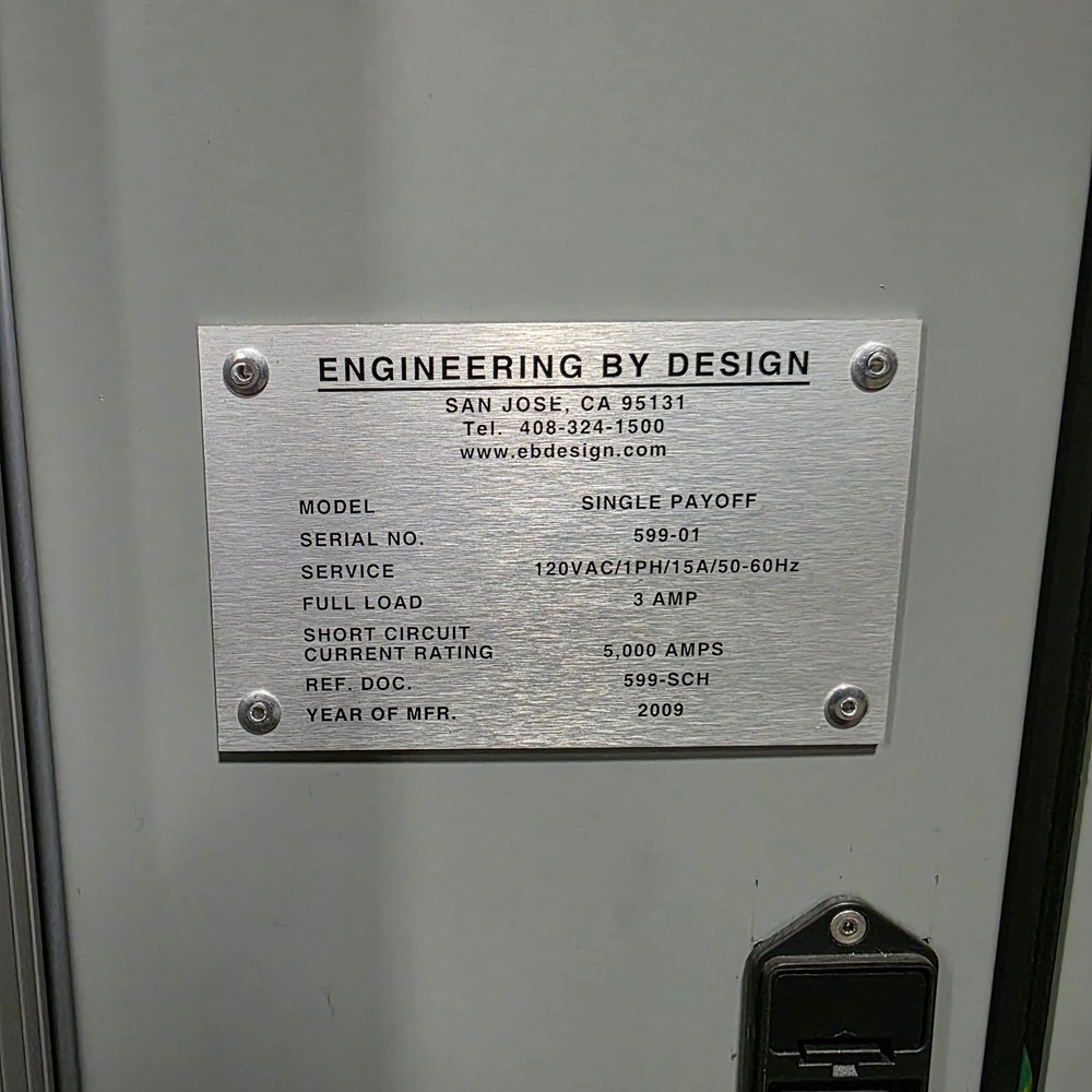 Engineering By Design Model 599 Single Reel Payoff Machine 0-200FPM, 120VAC
