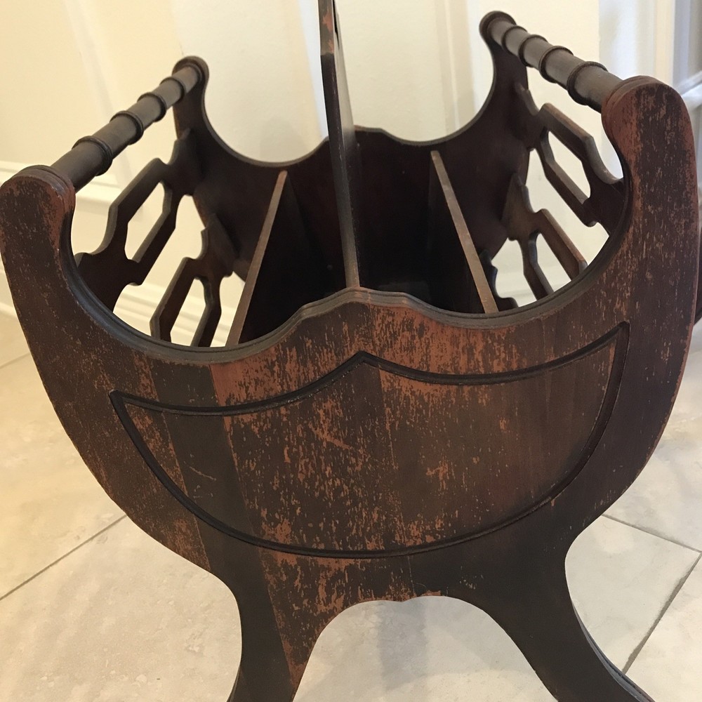 Antique / Vintage Cherry Wood Magazine Rack Solid Wood . ￼