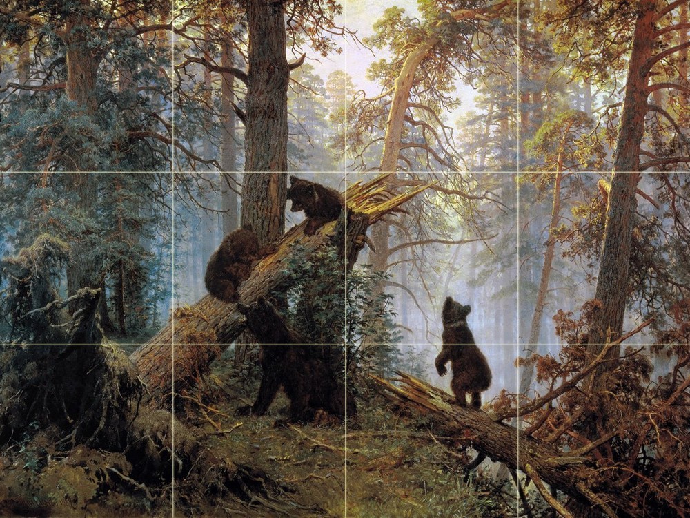 Morning in a pine forest bears Tile Mural Kitchen Wall Backsplash Marble Ceramic