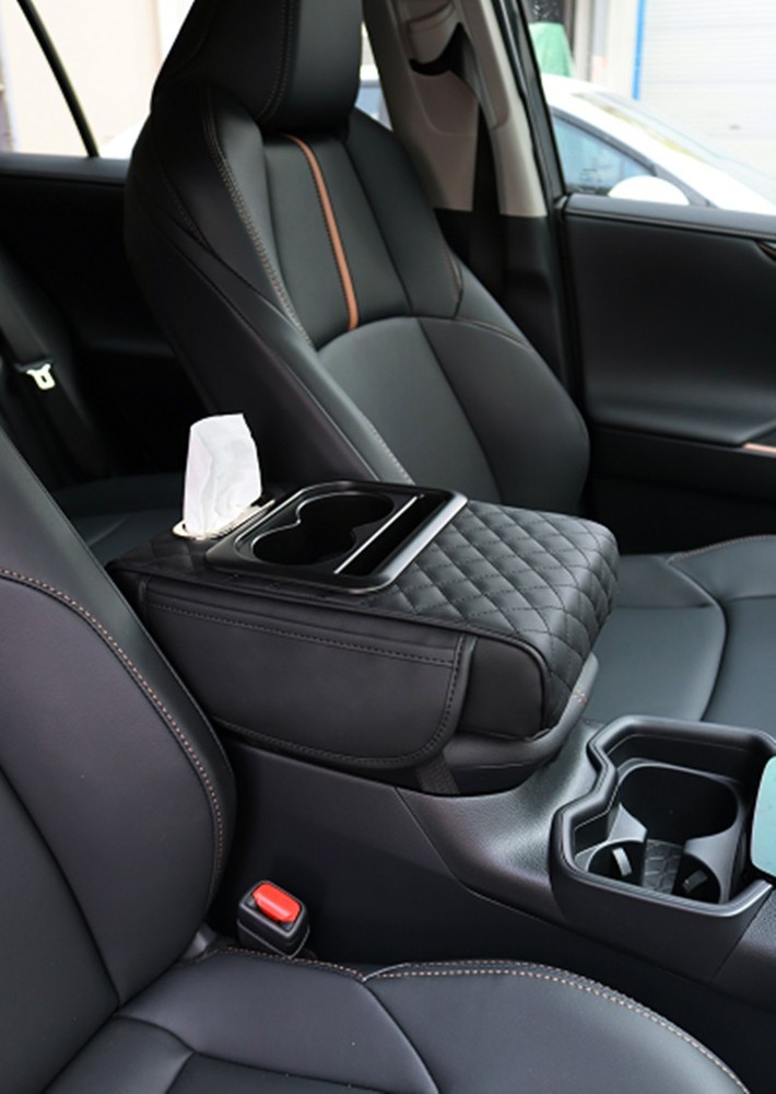 Universal Multi-functional Car Center Console Armrest Box Cup Holder PU Leather