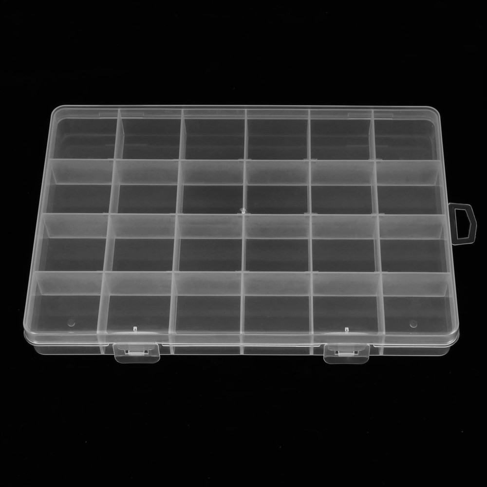 2PCS 24 Grids Clear Plastic Organizer Box with Fixed Compartments for Craft