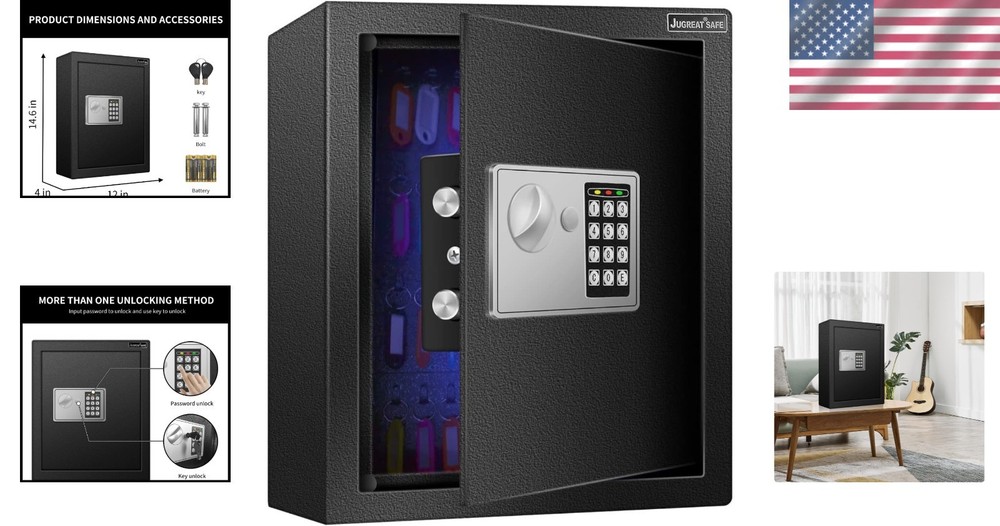 Compact 80 Key Electronic Safe with Sensor Light - Wall-Mounted Security Storage