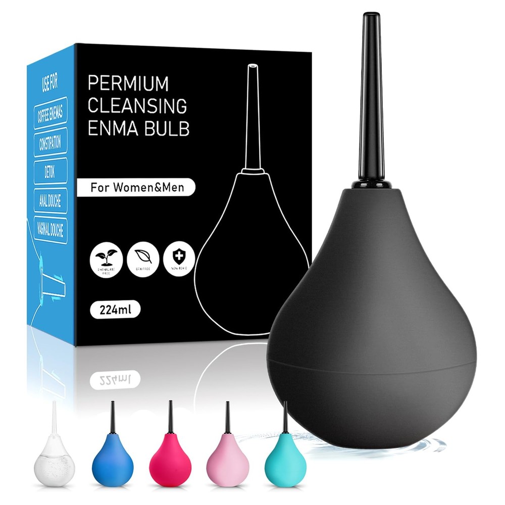224ML Douche Enema kit Silicone Reusable for Constipation Black