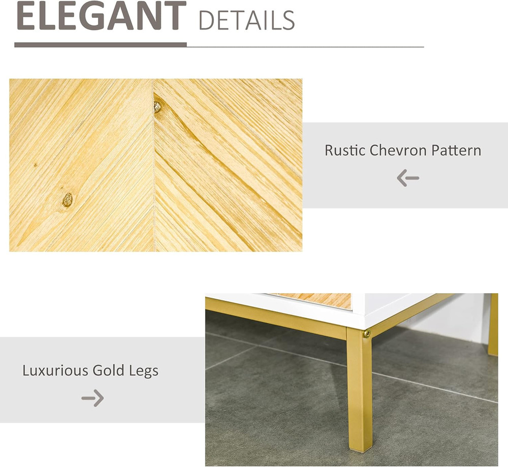 Chevron Sideboard Buffet Cabinet with Adjustable Shelf & Metal Legs