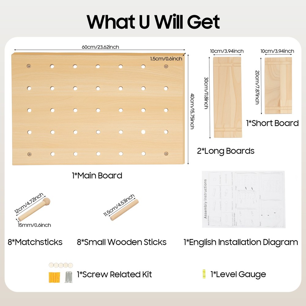 Natural Wood Colored Perforated Board Modular Display Wood Pegboard Combination