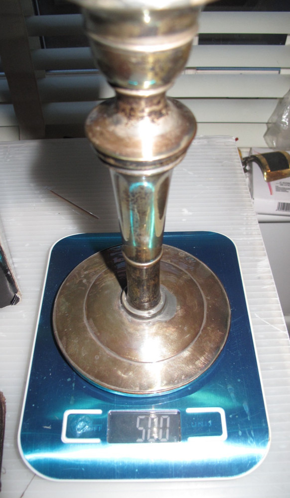 Silver candlestick - hallmarks indistinct - height 8 1/4"