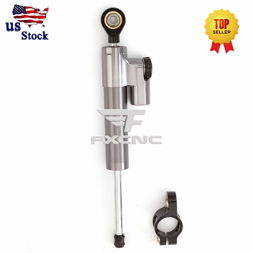 CNC Grey Universal Steering Damper Motorcycle Stabilizer Linear Reversed Safety
