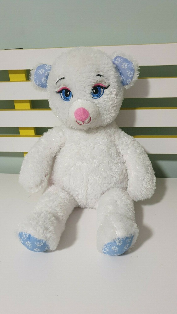 STUFFLERS WHITE SPARKLY TEDDY BEAR FLORAL EARS 46CM