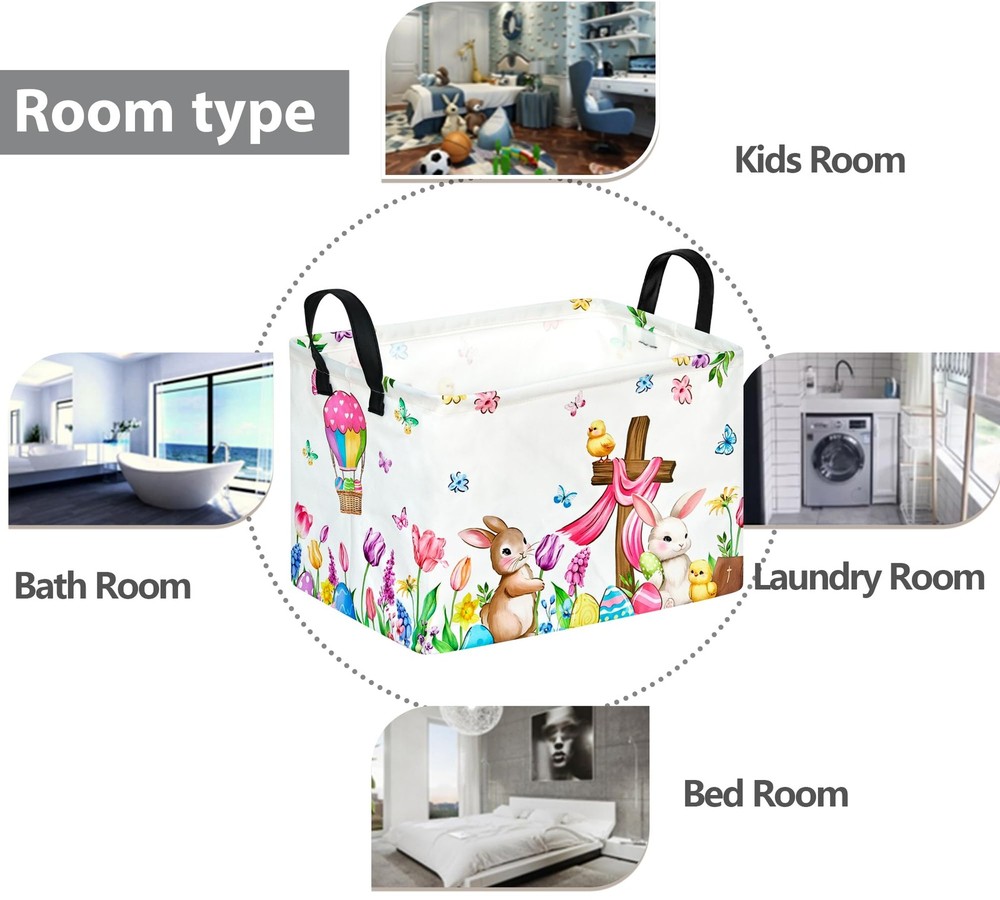 VAIVUSTO Easter Storage Basket Easter Bunny Storage Bin Collapsible Nursery H...