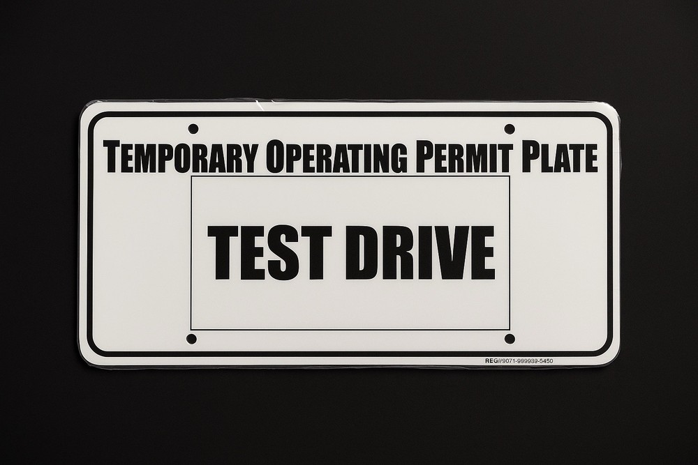 1 Test Driver Dealer Plate Tag Temporary Operating Permit