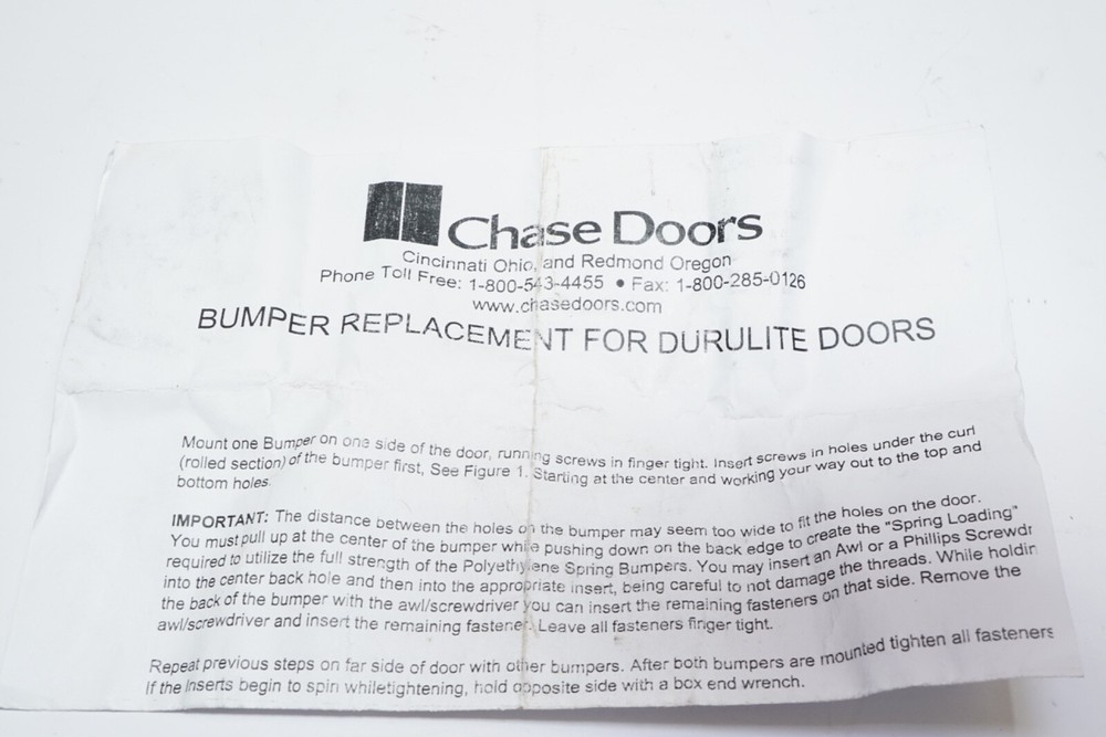 New Chase Doors Bumper Replacement For Durulite Doors Hardware ONLY! Ships Free