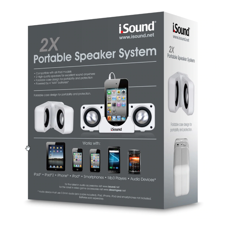 iSOUND 2X PORTABLE SPEAKER SYSTEM - DGIPOD-1560 - WHITE - RC 9071
